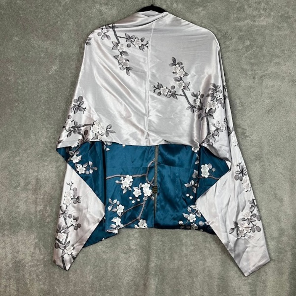 Reversible Mulberry Shawl 100% Silk Womens OS Floral Satin Kimono Botanical - Picture 7 of 10